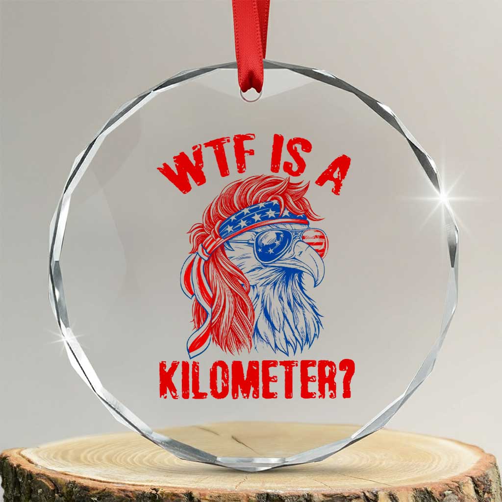 WTF is A Kilometer Crystal Glass Ornament Patriotic Eagle 4th of July USA American Flag TS14 Transparent Glass 3'' Circle Print Your Wear