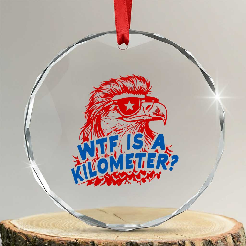 WTF Is A Kilometer Funny American Bald Eagle Crystal Glass Ornament Patriotic 4th of July Humor TS02 Transparent Glass 3'' Circle Print Your Wear