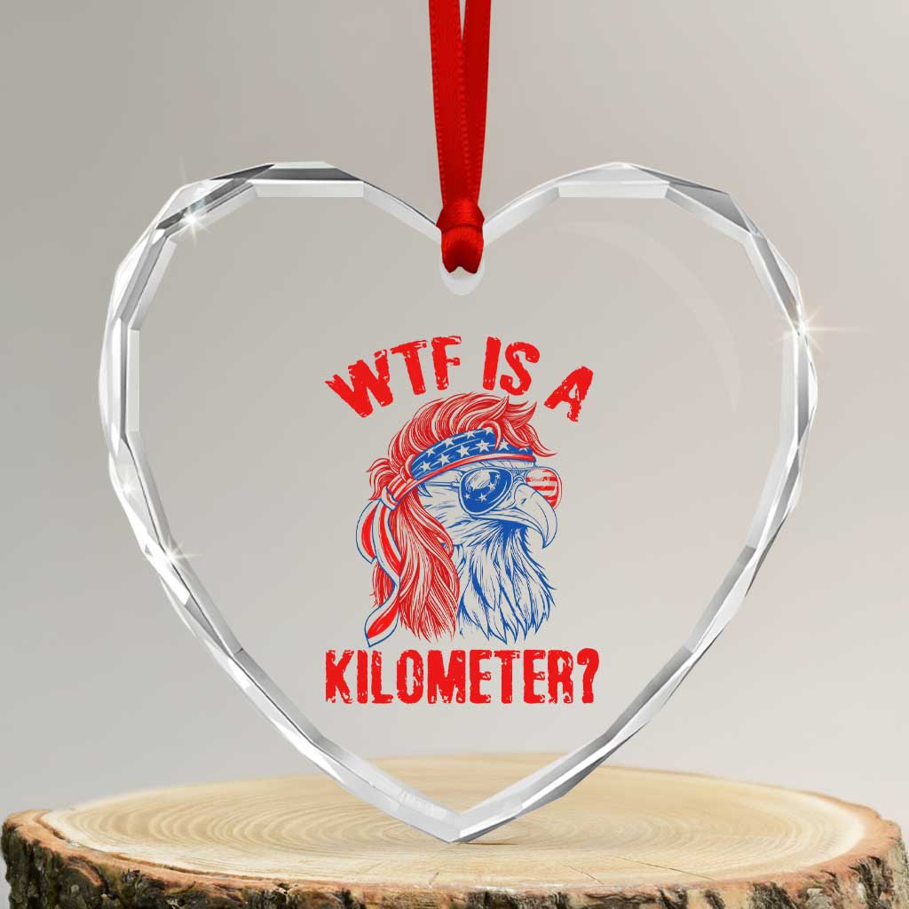 WTF is A Kilometer Heart Crystal Glass Ornament Patriotic Eagle 4th of July USA American Flag