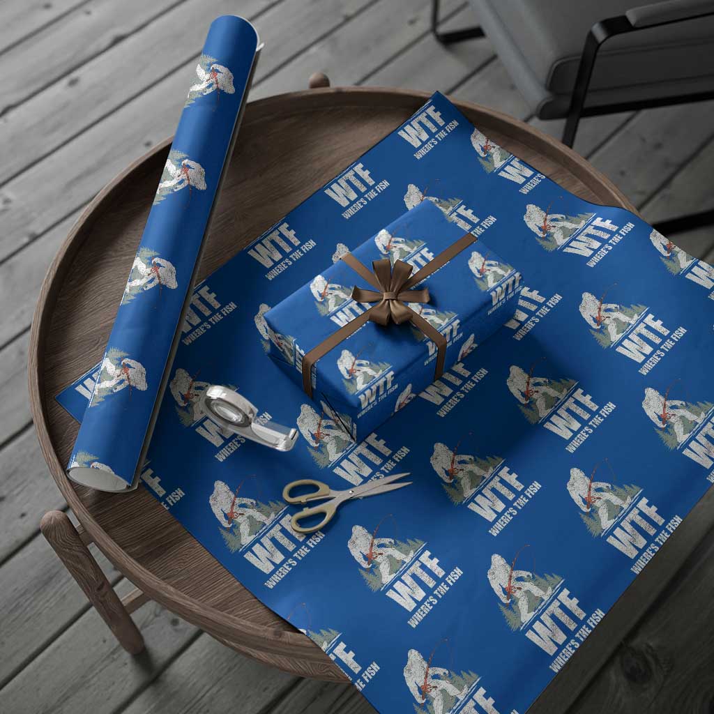 WTF Where's The Fish Wrapping Paper Roll Funny Fishing Gifts Bigfoot Sasquatch TS10 Blue Print Your Wear