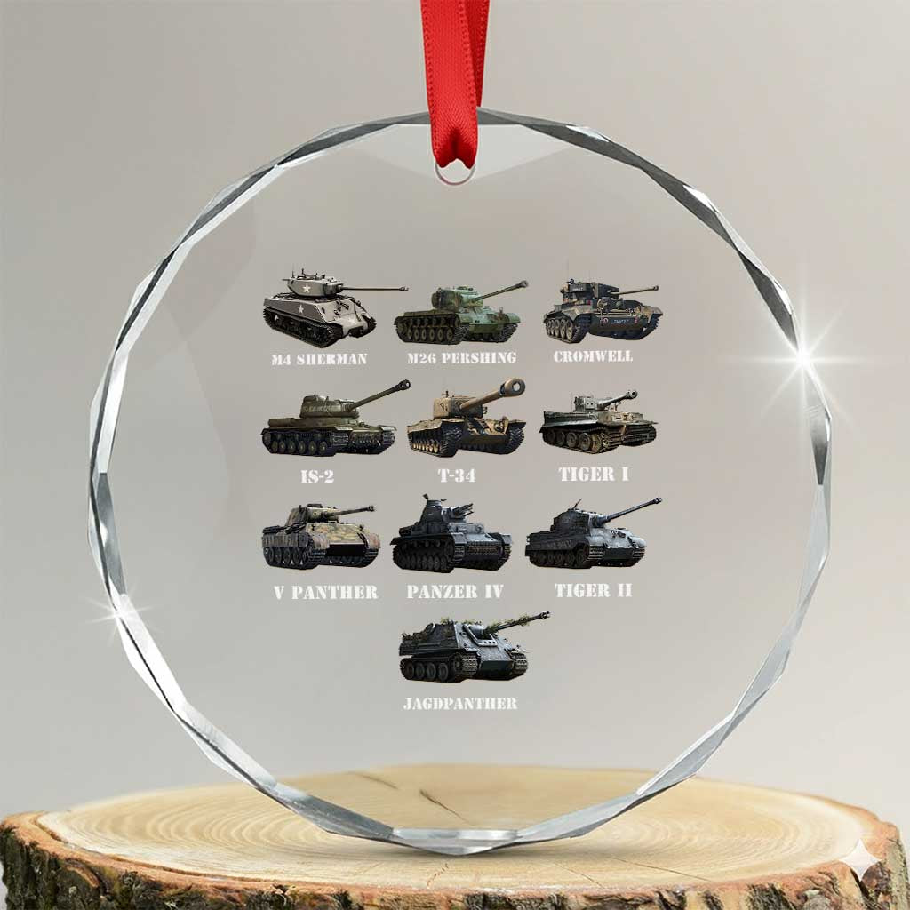 WW2 Tanks Crystal Glass Ornament M4 Sherman Panzer IV Tiger II T-34 History Buff TS02 Transparent Glass 3'' Circle Print Your Wear