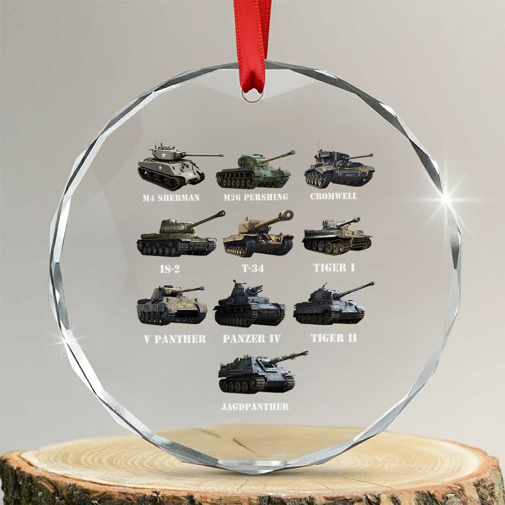 WW2 Tanks Crystal Glass Ornament M4 Sherman Panzer IV Tiger II T-34 History Buff TS02 Transparent Glass 3'' Circle Print Your Wear
