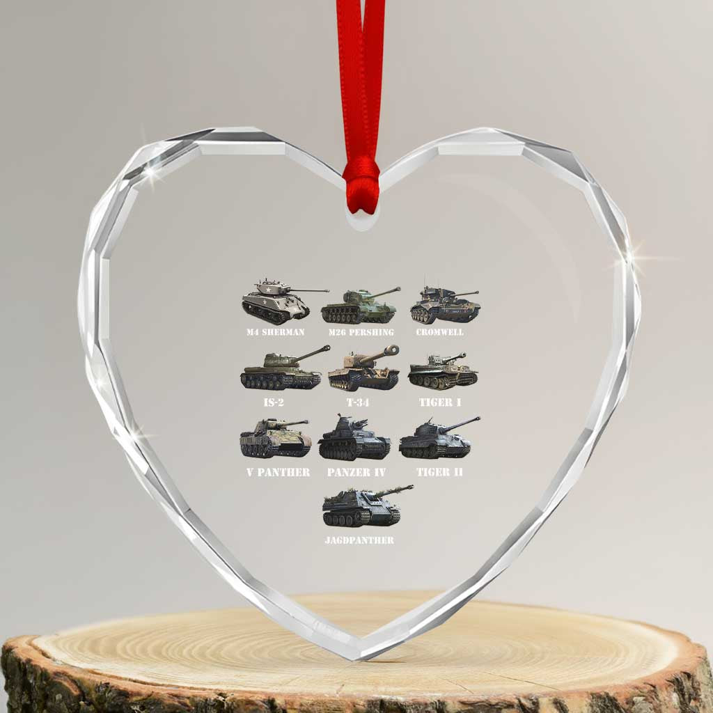 WW2 Tanks Heart Crystal Glass Ornament M4 Sherman Panzer IV Tiger II T-34 History Buff TS02 Transparent Glass 3'' Heart Print Your Wear