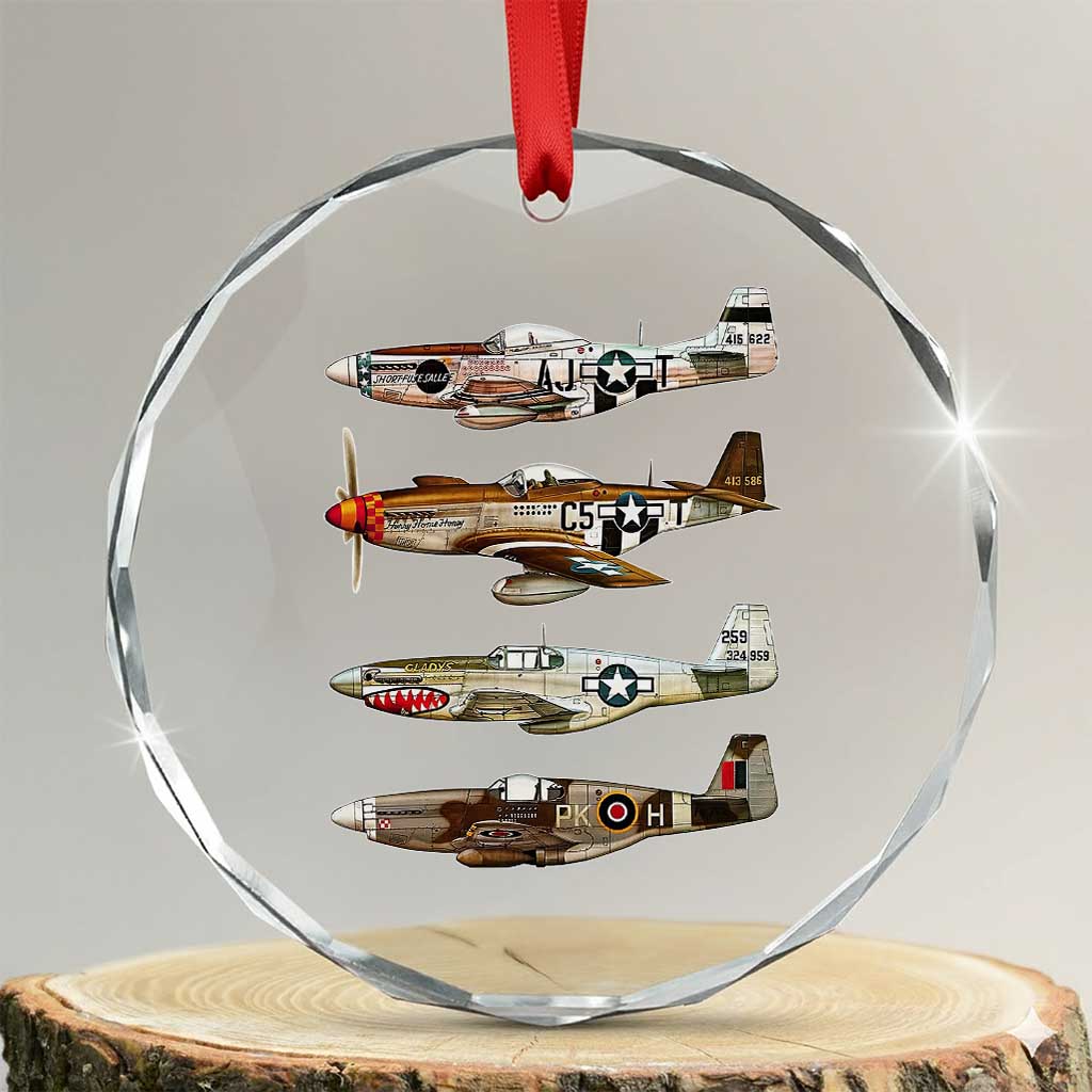 WW2 Warplanes B-17 P51 Crystal Glass Ornament Vintage WWII Fighter Planes Iconic Military Aircraft TS02 Transparent Glass 3'' Circle Print Your Wear