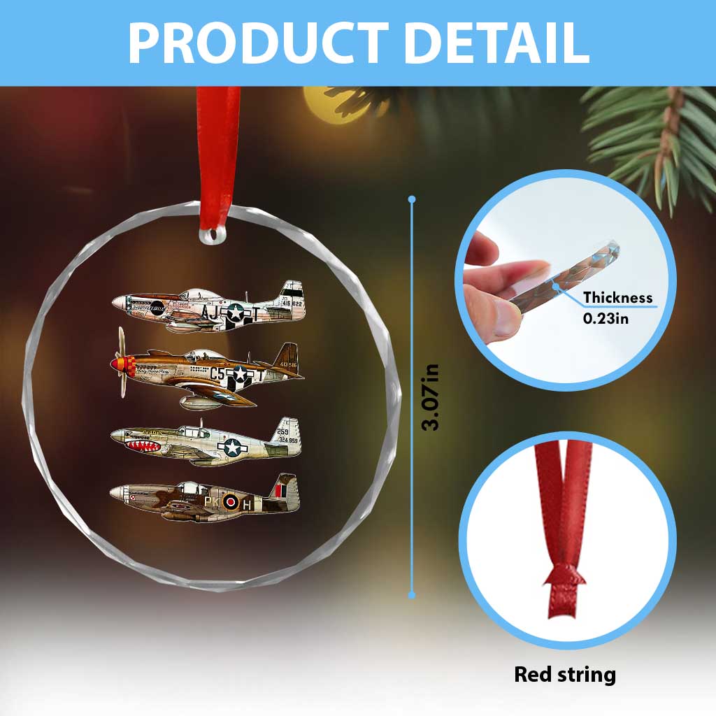 WW2 Warplanes B-17 P51 Crystal Glass Ornament Vintage WWII Fighter Planes Iconic Military Aircraft TS02 Print Your Wear