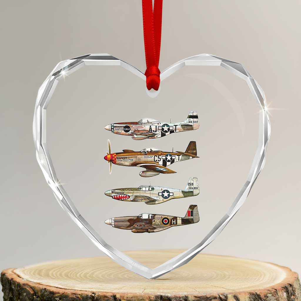 WW2 Warplanes B-17 P51 Heart Crystal Glass Ornament Vintage WWII Fighter Planes Iconic Military Aircraft TS02 Transparent Glass 3'' Heart Print Your Wear