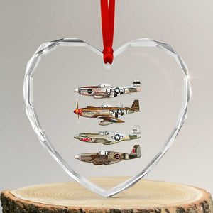 WW2 Warplanes B-17 P51 Heart Crystal Glass Ornament Vintage WWII Fighter Planes Iconic Military Aircraft TS02 Transparent Glass 3'' Heart Print Your Wear
