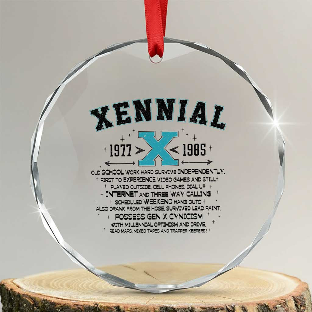 Xennial Definition 1977 to 1985 Crystal Glass Ornament Vintage Dictionary Style Graphic TS02 Transparent Glass 3'' Circle Print Your Wear