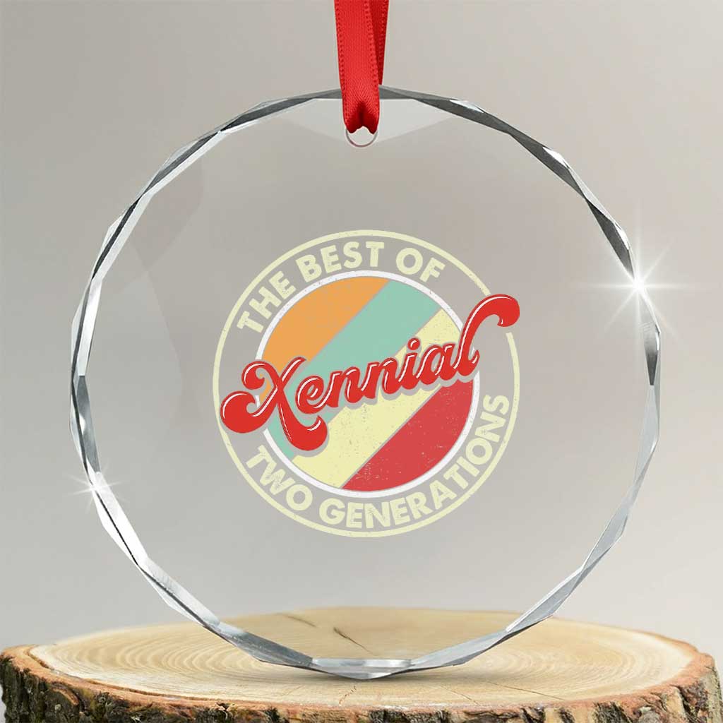 Xennial The Best of Two Generations Crystal Glass Ornament Retro Sunset Vintage 70s Graphic TS02 Transparent Glass 3'' Circle Print Your Wear