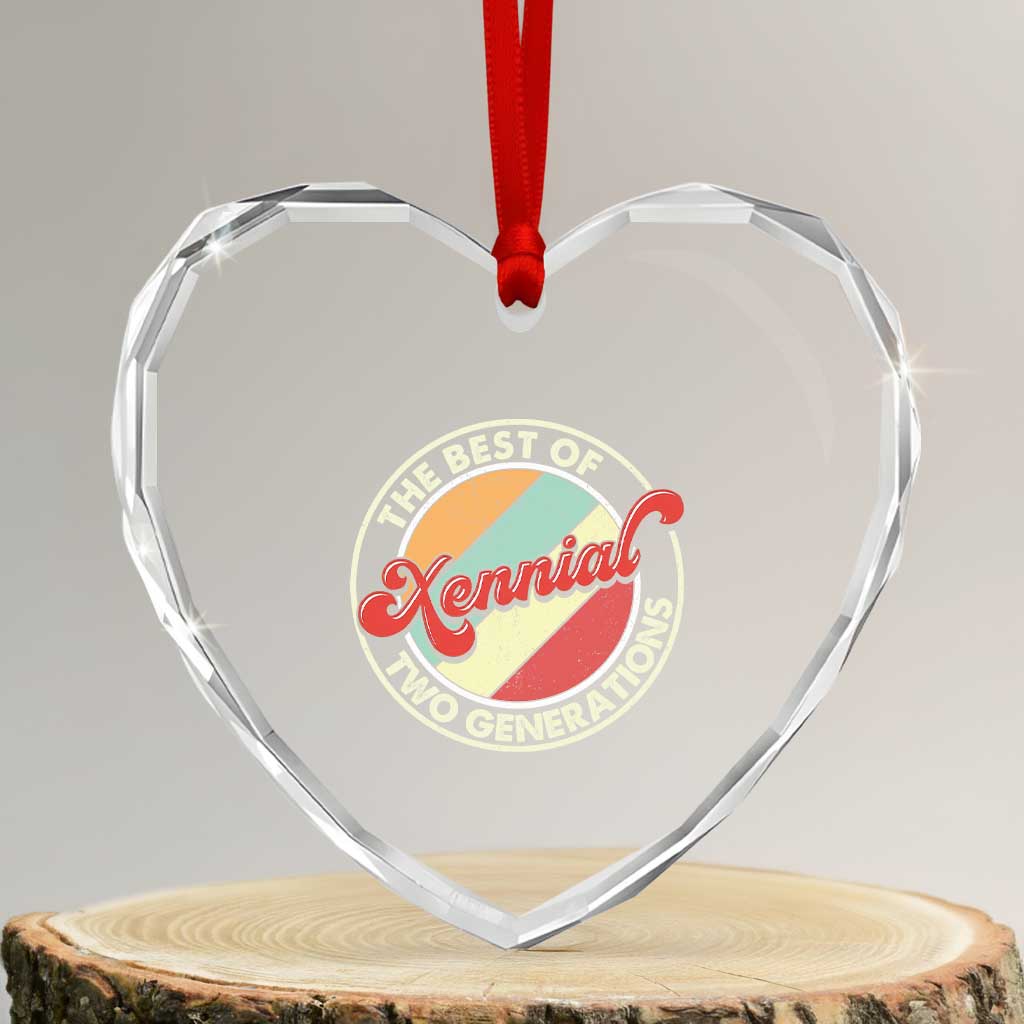 Xennial The Best of Two Generations Heart Crystal Glass Ornament Retro Sunset Vintage 70s Graphic TS02 Transparent Glass 3'' Heart Print Your Wear