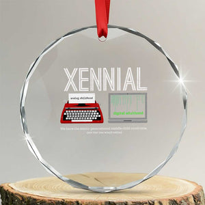 Xennial Typewriter and Computer Screen Crystal Glass Ornament Analog Childhood Digital Adulthood TS02 Transparent Glass 3'' Circle Print Your Wear
