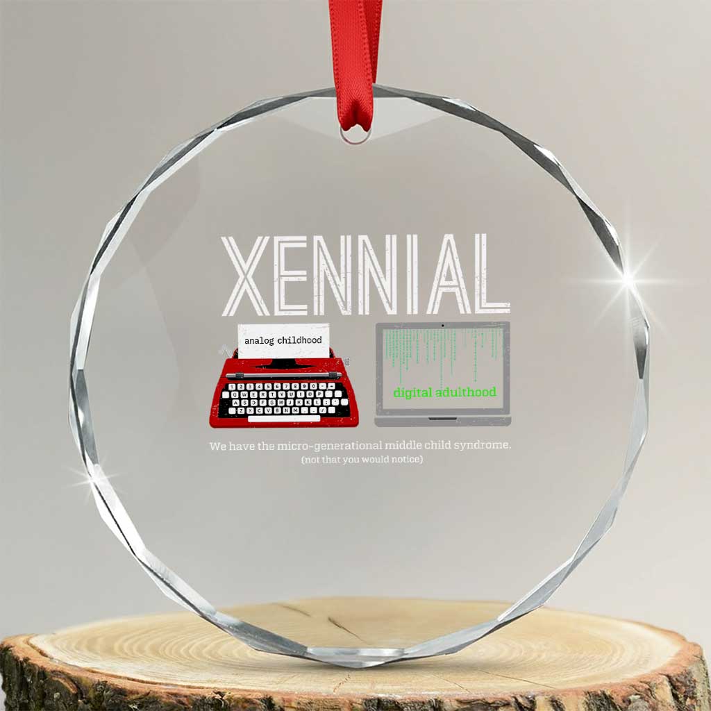 Xennial Typewriter and Computer Screen Crystal Glass Ornament Analog Childhood Digital Adulthood TS02 Transparent Glass 3'' Circle Print Your Wear