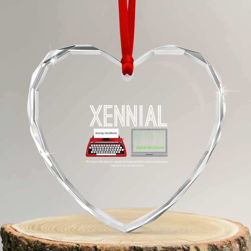 Xennial Typewriter and Computer Screen Heart Crystal Glass Ornament Analog Childhood Digital Adulthood TS02 Transparent Glass 3'' Heart Print Your Wear