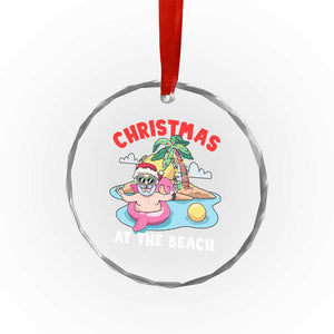 Xmas At The Beach Crystal Glass Ornament Funny Santa Claus Flamingo Float Chilling TS09 Print Your Wear