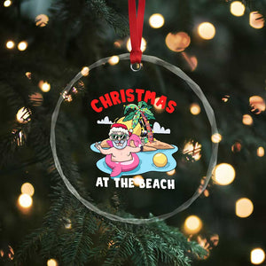 Xmas At The Beach Crystal Glass Ornament Funny Santa Claus Flamingo Float Chilling TS09 Print Your Wear