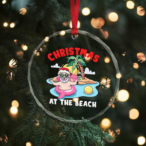 Xmas At The Beach Crystal Glass Ornament Funny Santa Claus Flamingo Float Chilling TS09 Print Your Wear