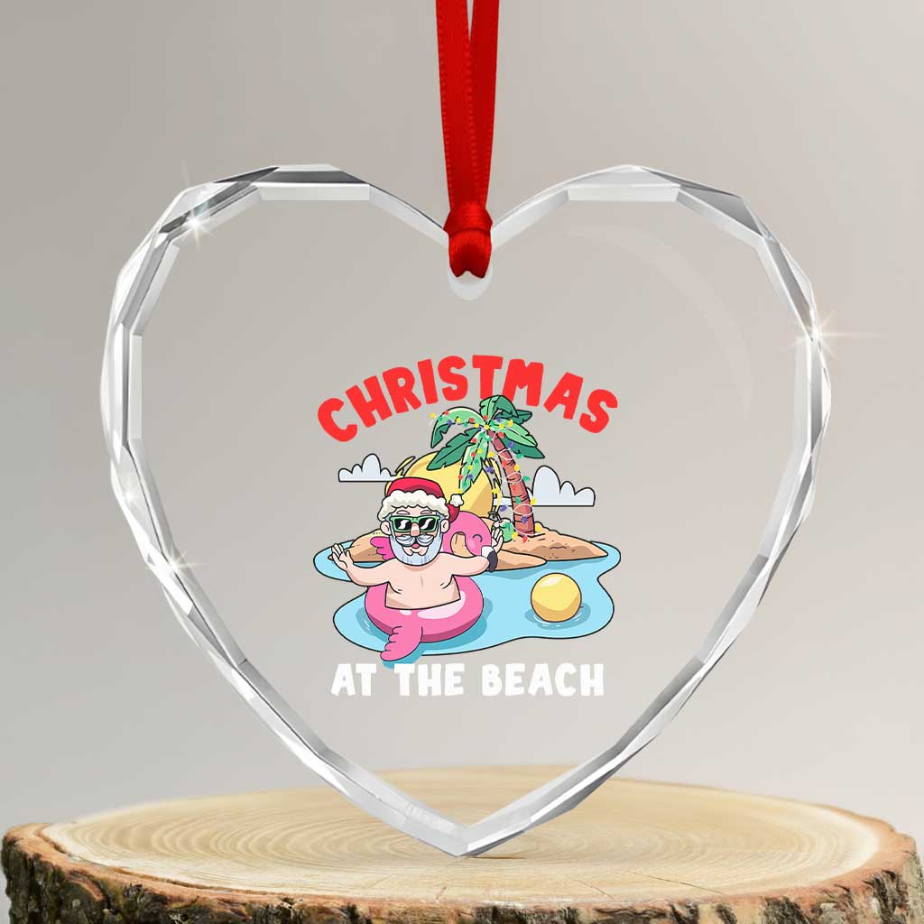 Xmas At The Beach Heart Crystal Glass Ornament Funny Santa Claus Flamingo Float Chilling TS09 Transparent Glass 3'' Heart Print Your Wear