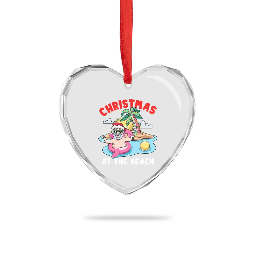 Xmas At The Beach Heart Crystal Glass Ornament Funny Santa Claus Flamingo Float Chilling TS09 Print Your Wear