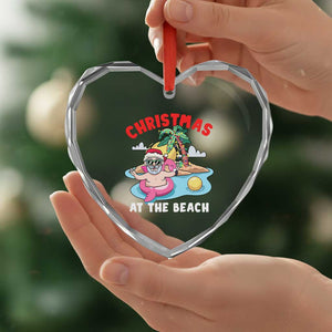 Xmas At The Beach Heart Crystal Glass Ornament Funny Santa Claus Flamingo Float Chilling TS09 Print Your Wear