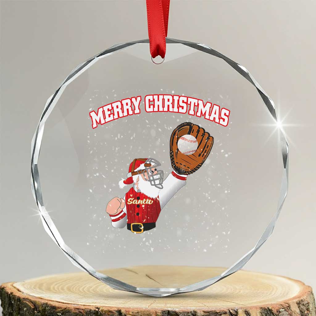 Xmas Baseball Crystal Glass Ornament Funny Santa Playing Baseball Merry Christmas TS09 Transparent Glass 3'' Circle Print Your Wear