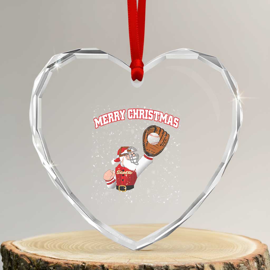 Xmas Baseball Heart Crystal Glass Ornament Funny Santa Playing Baseball Merry Christmas TS09 Transparent Glass 3'' Heart Print Your Wear