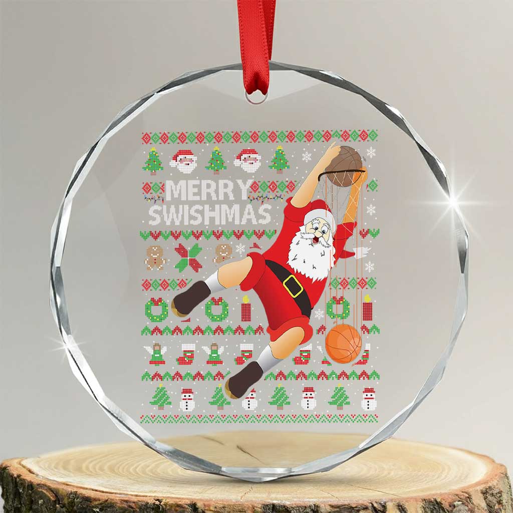 Xmas Basketball Crystal Glass Ornament Merry Swishmas Santa Baseketball Player TS09 Transparent Glass 3'' Circle Print Your Wear
