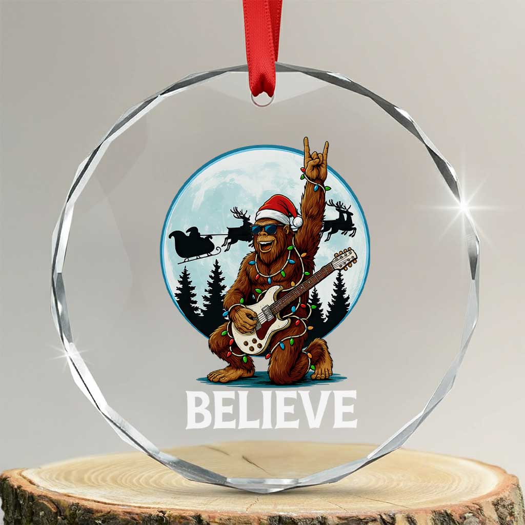 Xmas Bigfoot Crystal Glass Ornament Believe Funny Santa Rock N Roll TS12 Transparent Glass 3'' Circle Print Your Wear