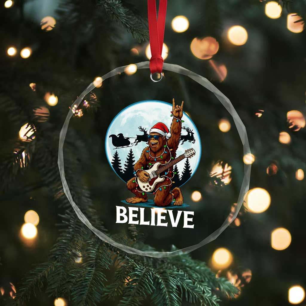 Xmas Bigfoot Crystal Glass Ornament Believe Funny Santa Rock N Roll TS12 Print Your Wear