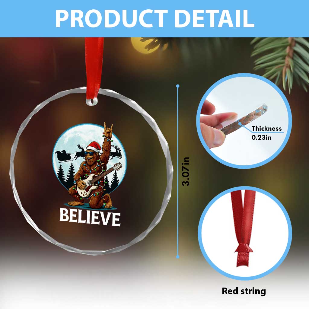 Xmas Bigfoot Crystal Glass Ornament Believe Funny Santa Rock N Roll TS12 Print Your Wear