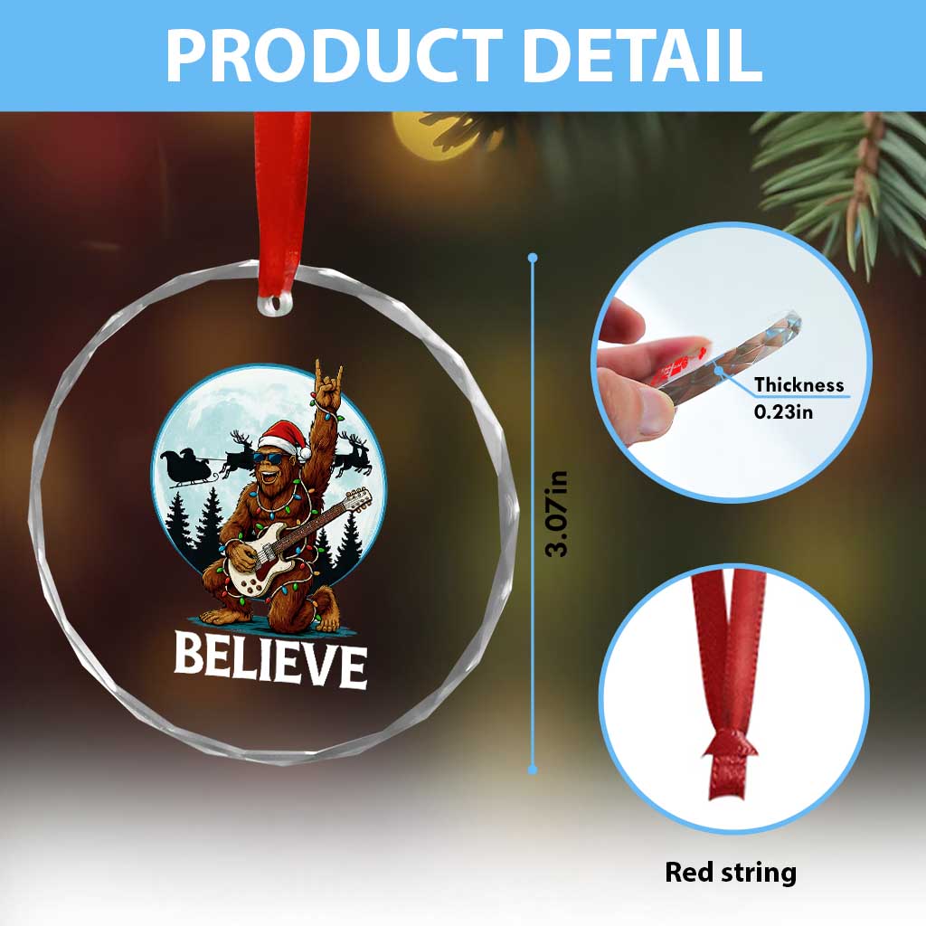 Xmas Bigfoot Crystal Glass Ornament Believe Funny Santa Rock N Roll TS12 Print Your Wear