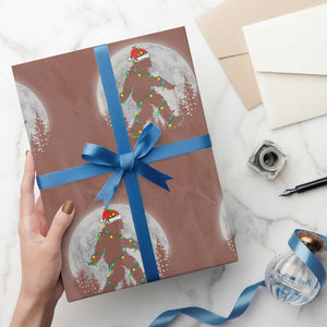 Xmas Bigfoot Wrapping Paper Roll Sasquatch with Santa Hat Xmas Tree Lights TS02 Mocha Print Your Wear