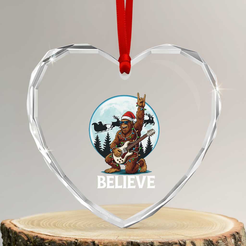 Xmas Bigfoot Heart Crystal Glass Ornament Believe Funny Santa Rock N Roll TS12 Transparent Glass 3'' Heart Print Your Wear