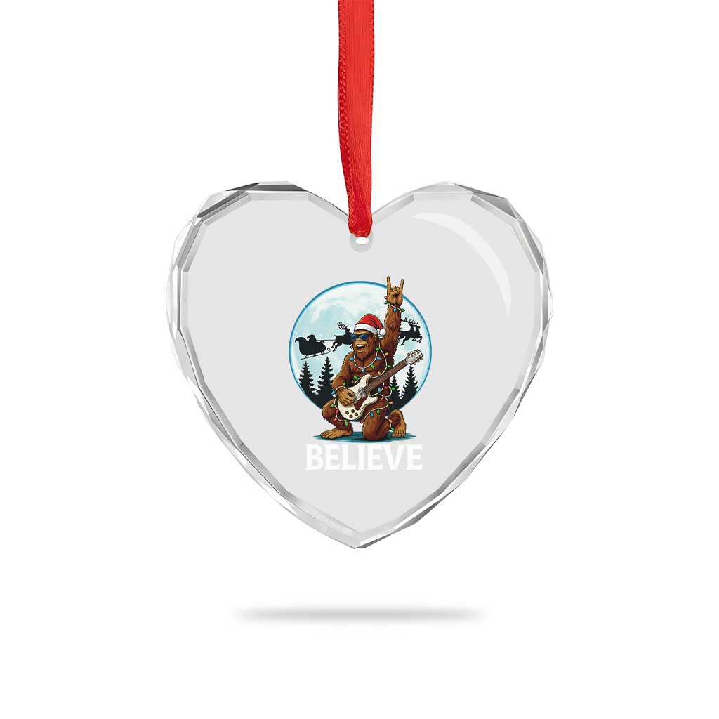 Xmas Bigfoot Heart Crystal Glass Ornament Believe Funny Santa Rock N Roll TS12 Print Your Wear