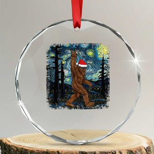 Xmas Bigfoot Starry Night Crystal Glass Ornament Sasquatch Santa Hat Sasquatch Van Gogh Sky Painting Art TS10 Transparent Glass 3'' Circle Print Your Wear