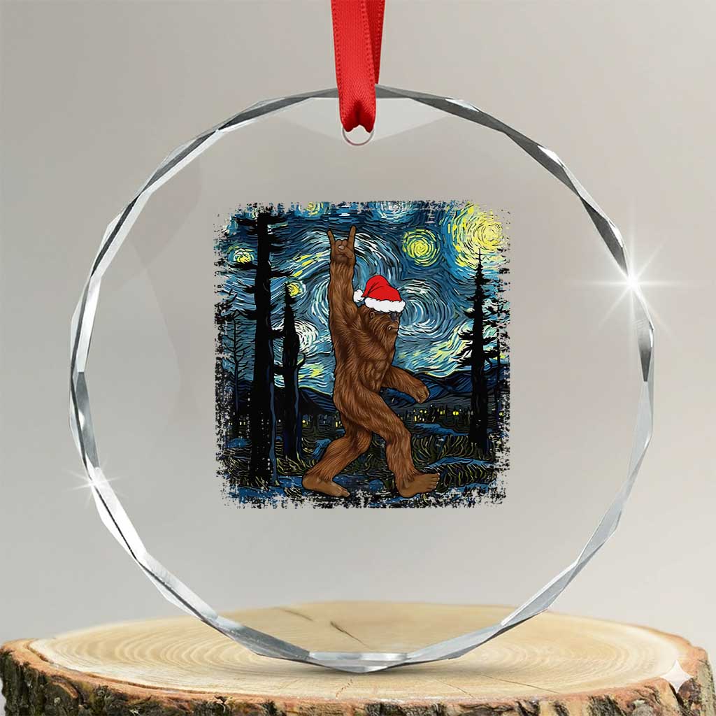 Xmas Bigfoot Starry Night Crystal Glass Ornament Sasquatch Santa Hat Sasquatch Van Gogh Sky Painting Art TS10 Transparent Glass 3'' Circle Print Your Wear