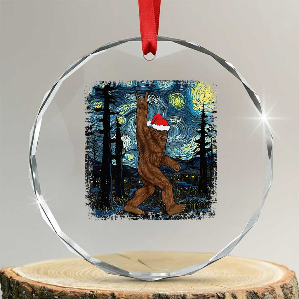 Xmas Bigfoot Starry Night Crystal Glass Ornament Sasquatch Santa Hat Sasquatch Van Gogh Sky Painting Art TS10 Transparent Glass 3'' Circle Print Your Wear