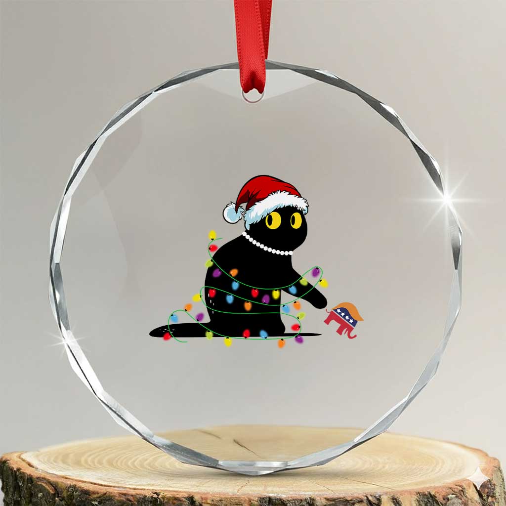 Xmas Black Cat Crystal Glass Ornament Knock Over Elephant Funny Xmas TS02 Transparent Glass 3'' Circle Print Your Wear