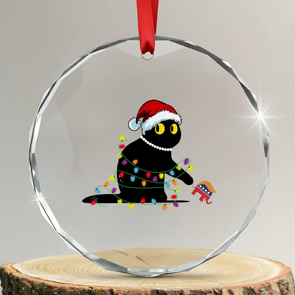 Xmas Black Cat Crystal Glass Ornament Knock Over Elephant Funny Xmas TS02 Transparent Glass 3'' Circle Print Your Wear
