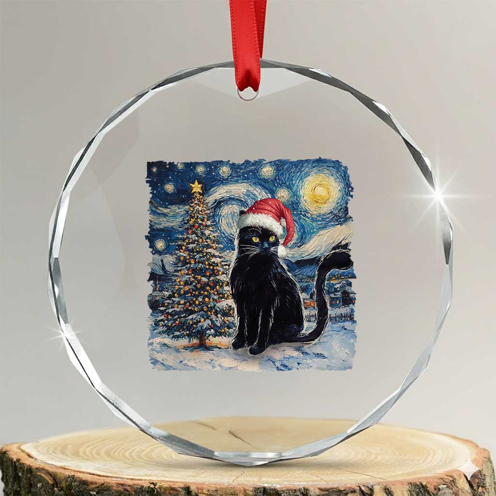 Xmas Black Cat Crystal Glass Ornament Meowy Catmas Starry Night Santa Cat TS09 Transparent Glass 3'' Circle Print Your Wear