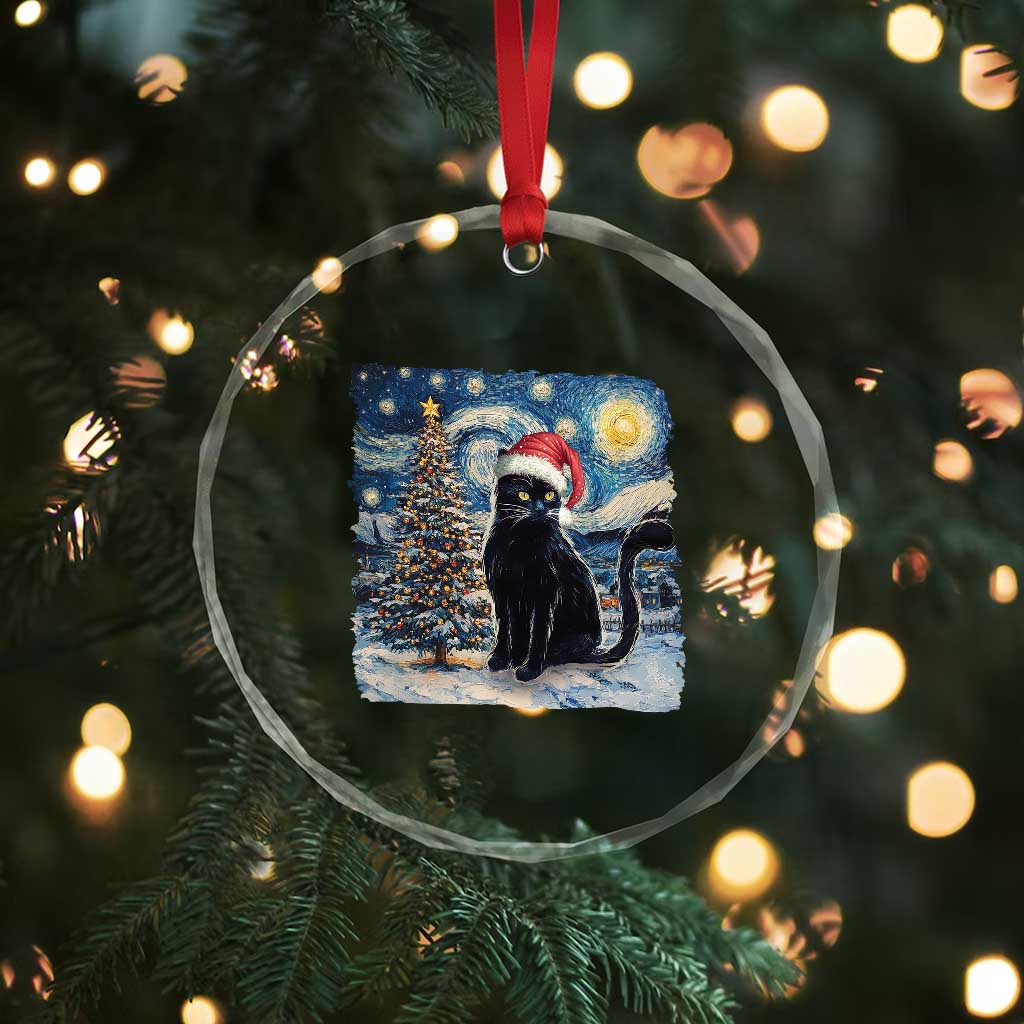 Xmas Black Cat Crystal Glass Ornament Meowy Catmas Starry Night Santa Cat TS09 Print Your Wear