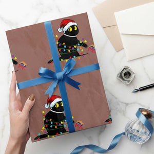 Xmas Black Cat Wrapping Paper Roll Knock Over Elephant Funny Xmas TS02 Mocha Print Your Wear