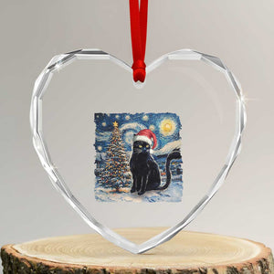 Xmas Black Cat Heart Crystal Glass Ornament Meowy Catmas Starry Night Santa Cat TS09 Transparent Glass 3'' Heart Print Your Wear