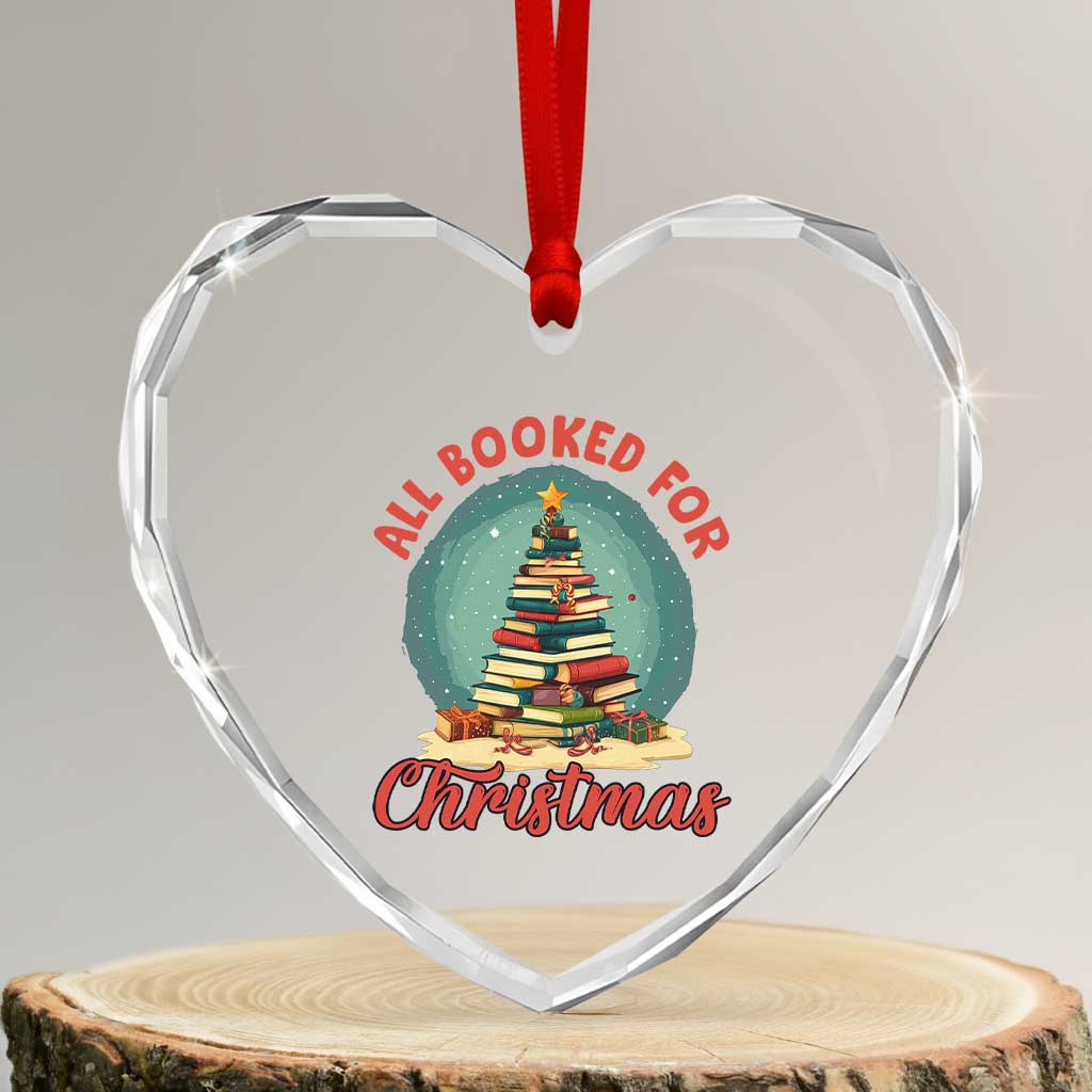 Xmas Book Lover Heart Crystal Glass Ornament All Booked For Christmas Tree Bookaholic TS09 Transparent Glass 3'' Heart Print Your Wear