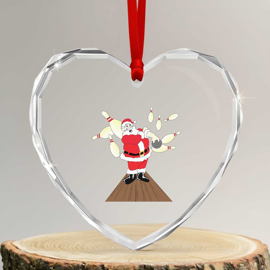 Xmas Bowling Heart Crystal Glass Ornament Funny Santa Playing Bowling Merry Christmas TS09 Transparent Glass 3'' Heart Print Your Wear