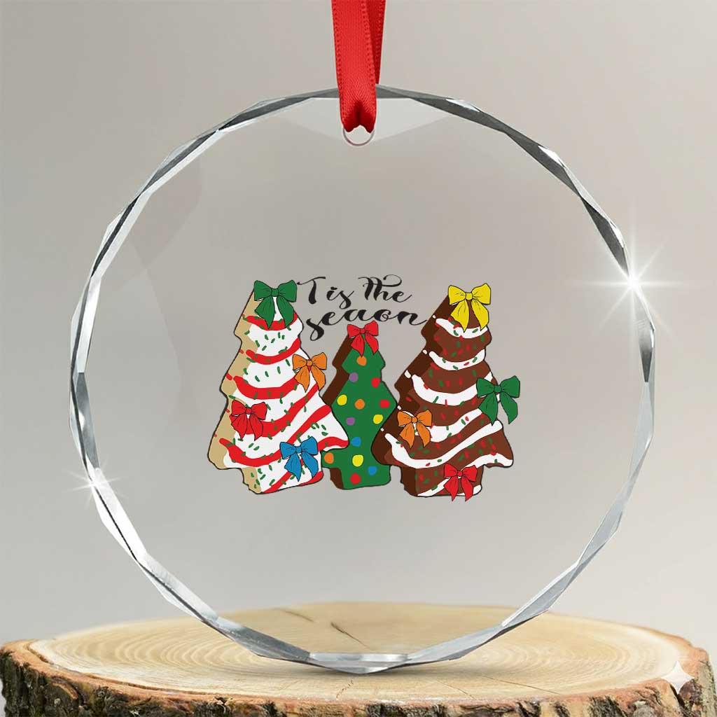 Xmas Cake Tree Bow Crystal Glass Ornament Tis The Season TS10 Transparent Glass 3'' Circle Print Your Wear
