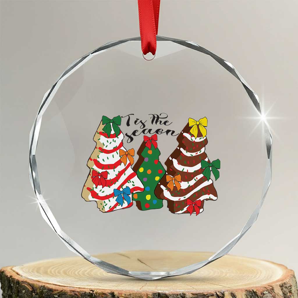 Xmas Cake Tree Bow Crystal Glass Ornament Tis The Season TS10 Transparent Glass 3'' Circle Print Your Wear