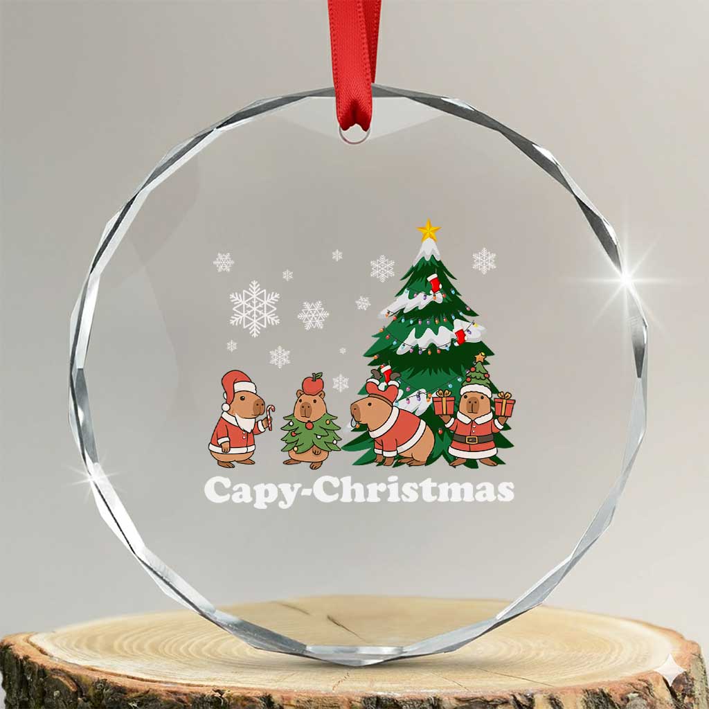 Xmas Capybara Crystal Glass Ornament Funny Capy Xmas Gift Idea TS12 Transparent Glass 3'' Circle Print Your Wear