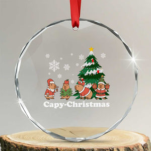 Xmas Capybara Crystal Glass Ornament Funny Capy Xmas Gift Idea TS12 Transparent Glass 3'' Circle Print Your Wear