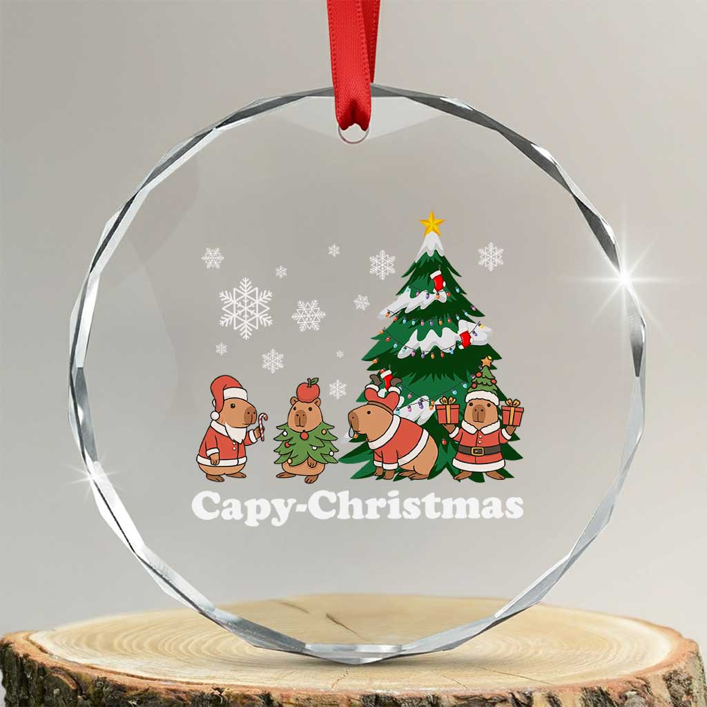 Xmas Capybara Crystal Glass Ornament Funny Capy Xmas Gift Idea TS12 Transparent Glass 3'' Circle Print Your Wear