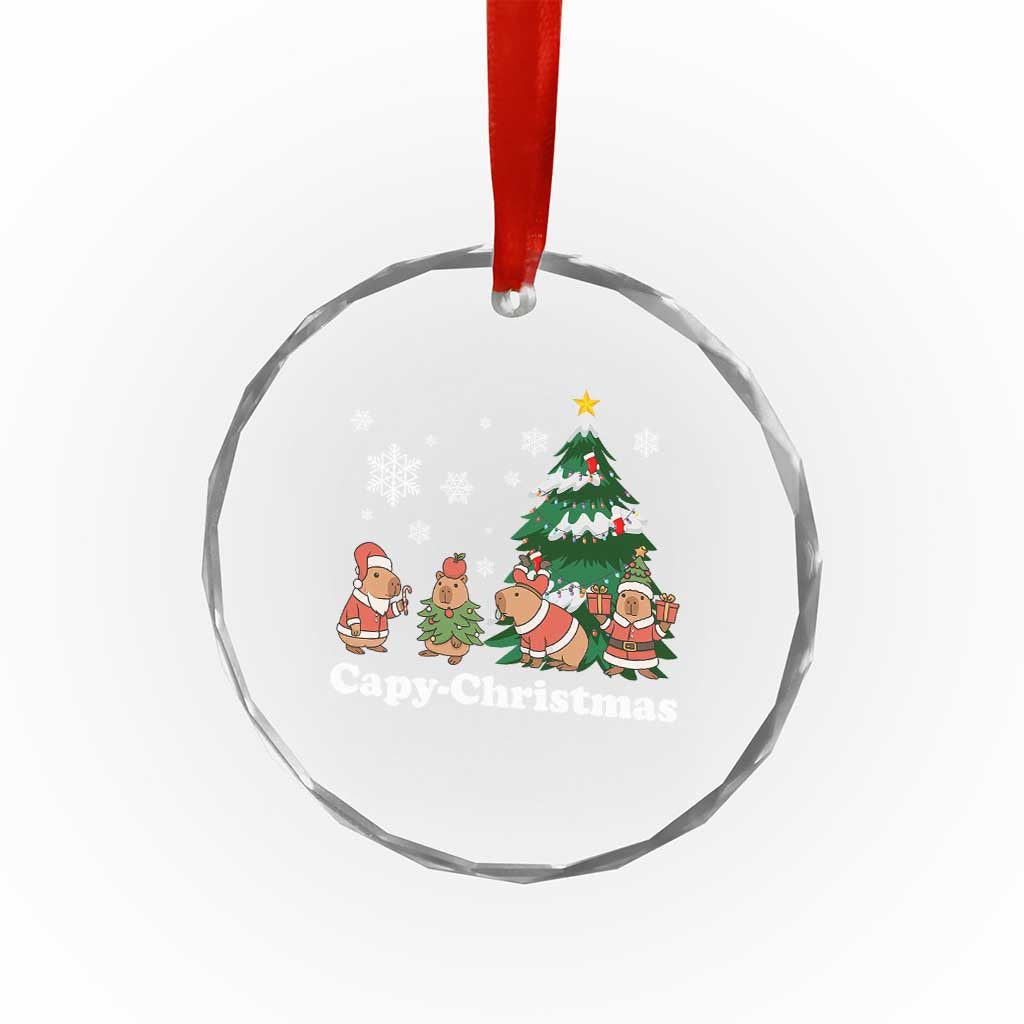 Xmas Capybara Crystal Glass Ornament Funny Capy Xmas Gift Idea TS12 Transparent Glass 3'' Circle Print Your Wear